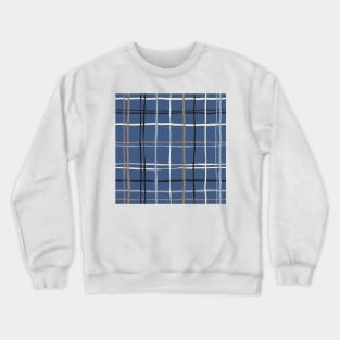 Timeless Tattersall Grid whith brown, beige and black stripes over dark blue Crewneck Sweatshirt